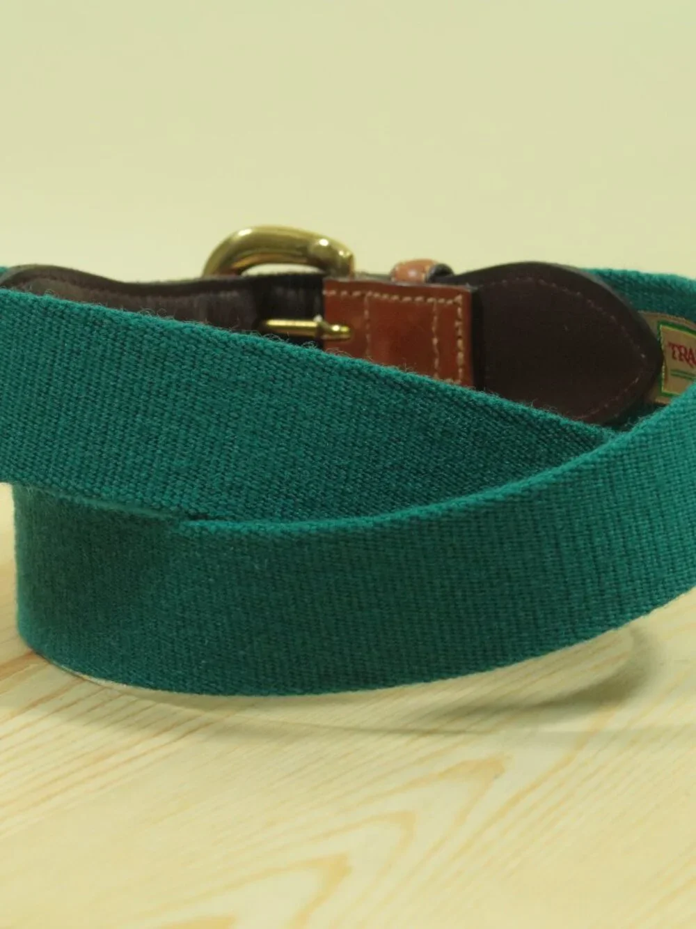 Vintage 90s Trafalgar Wool Surcingle Belt Mens 30 Teal Blue Leather Tipped Trad